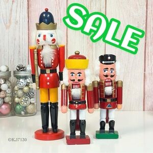 Set of 3 Vintage Hand Painted Large Wooden Nutcracker Soldier Figurine Christmas